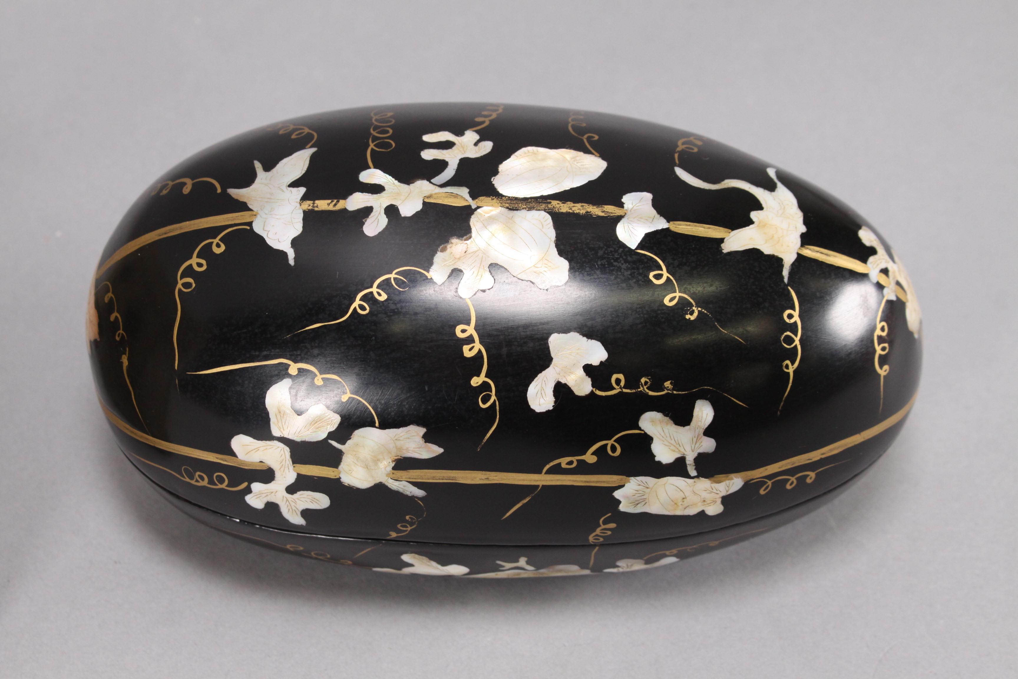 Vintage Asian Box - Inlaid & Decorated Wooden Egg