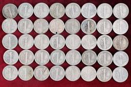 40 - Mercury Silver Dimes; various dates/mints