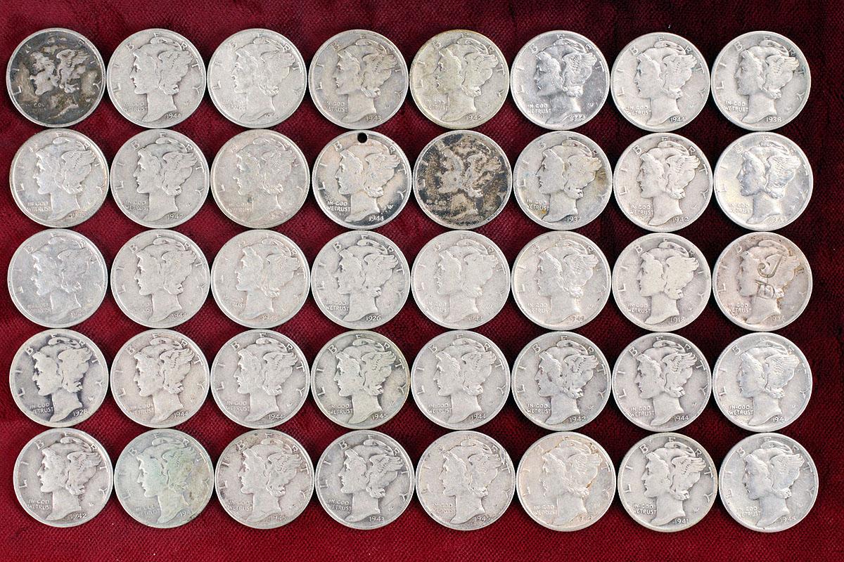 40 - Mercury Silver Dimes; various dates/mints