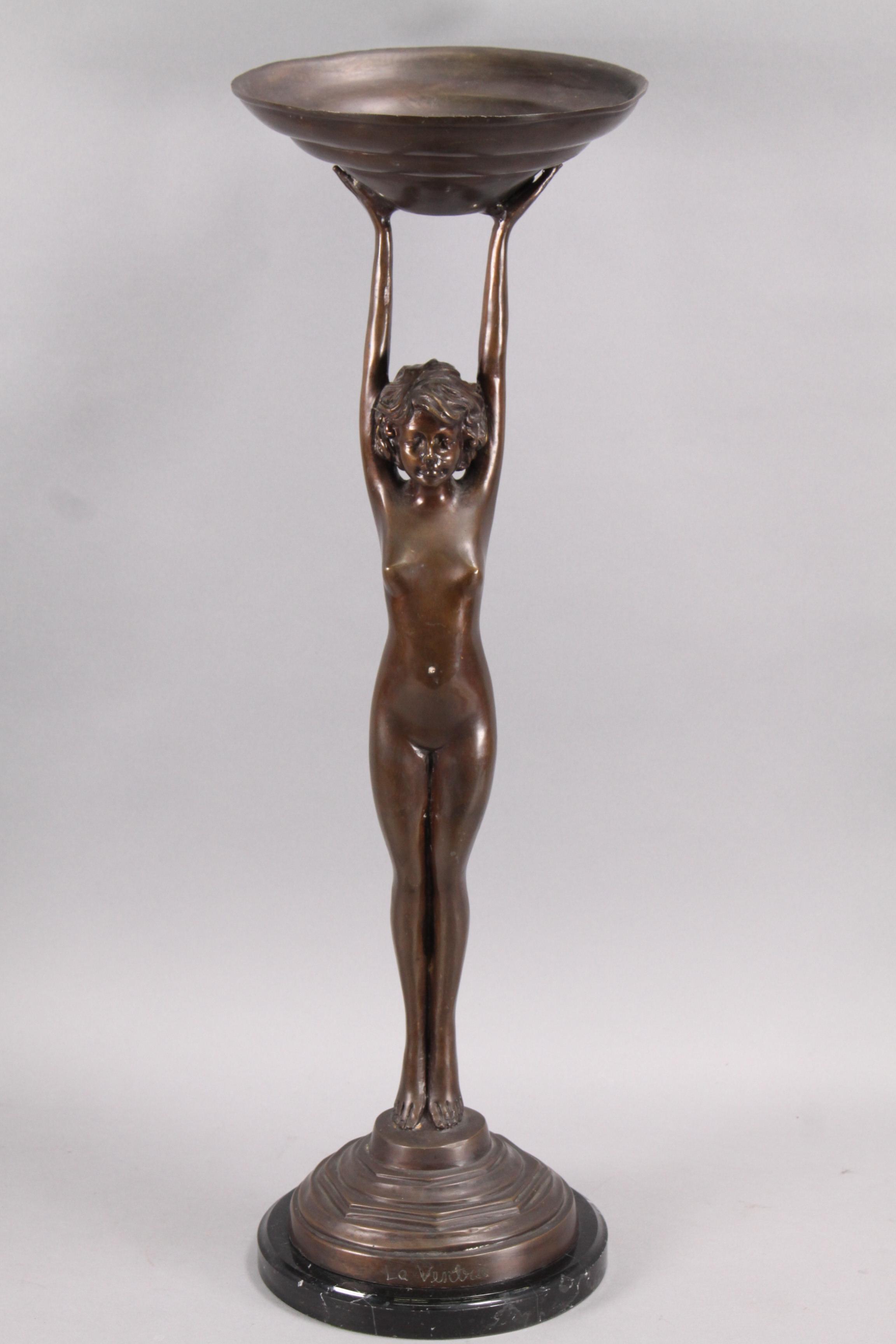 Art Deco  Bronze "Girl Holding Bowl"