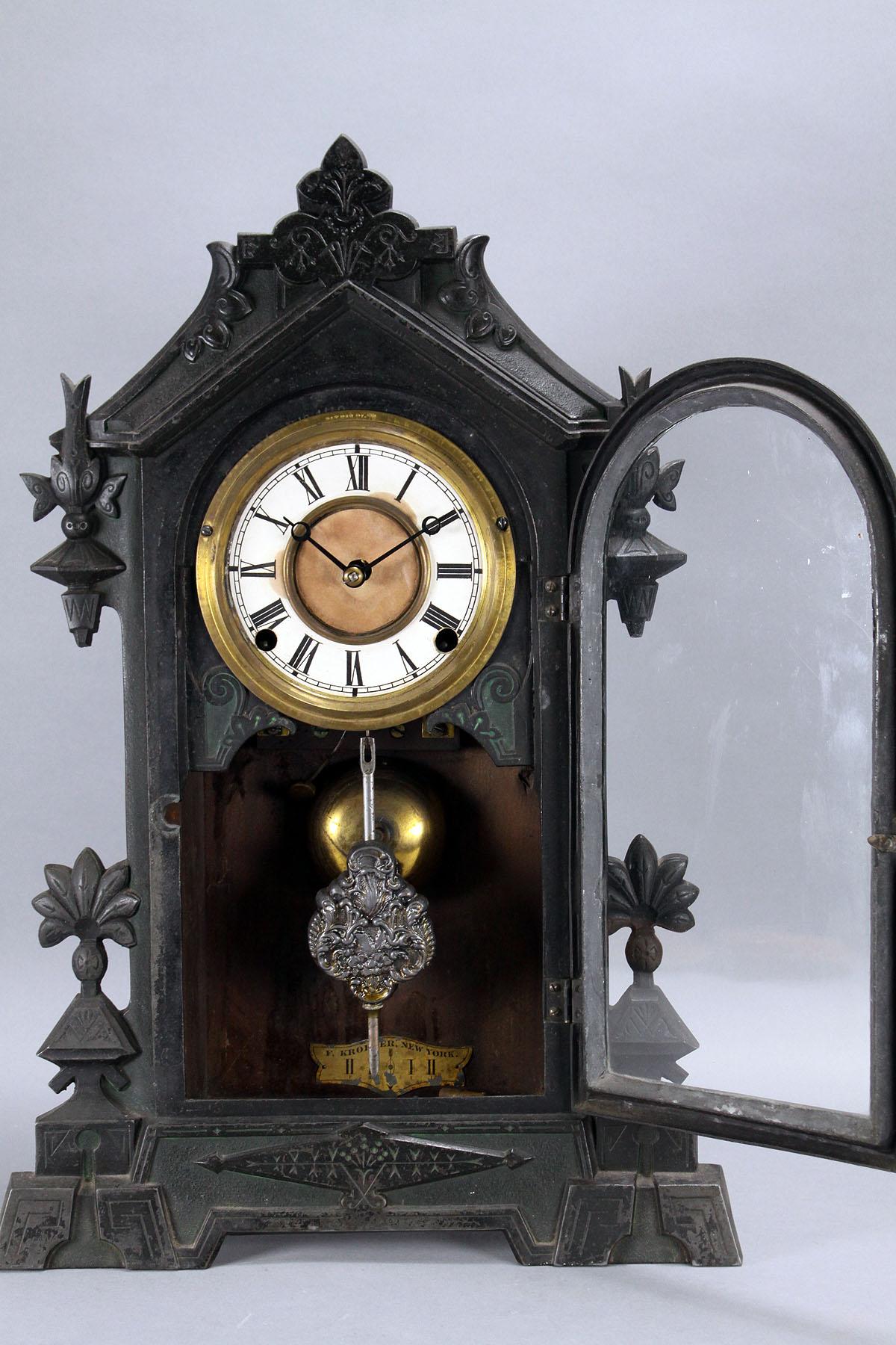 F. Kroeber Iron Front Shelf Clock, Ca. 19th Century