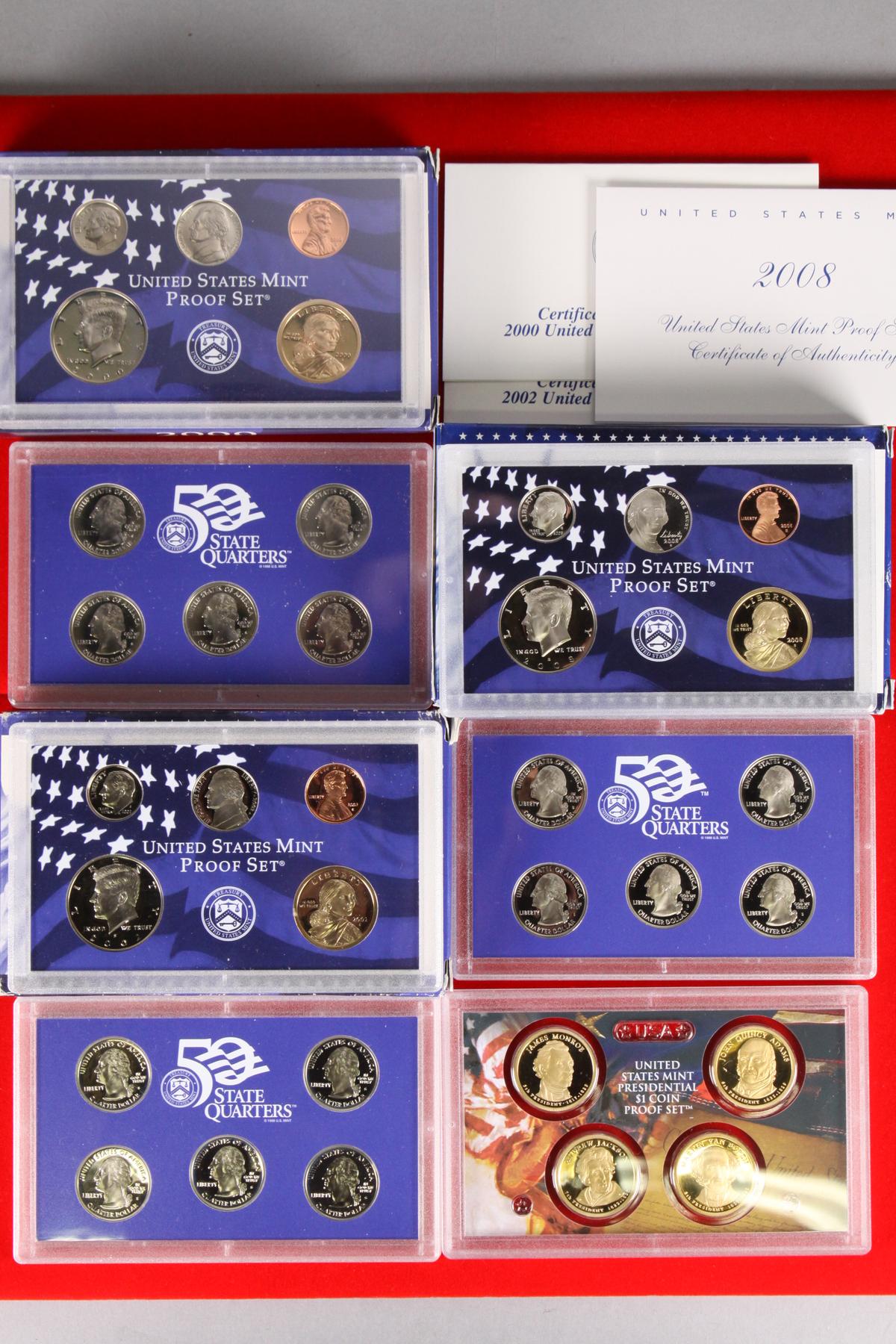 3 U.S. Mint Proof Sets; 2000,2002,2008