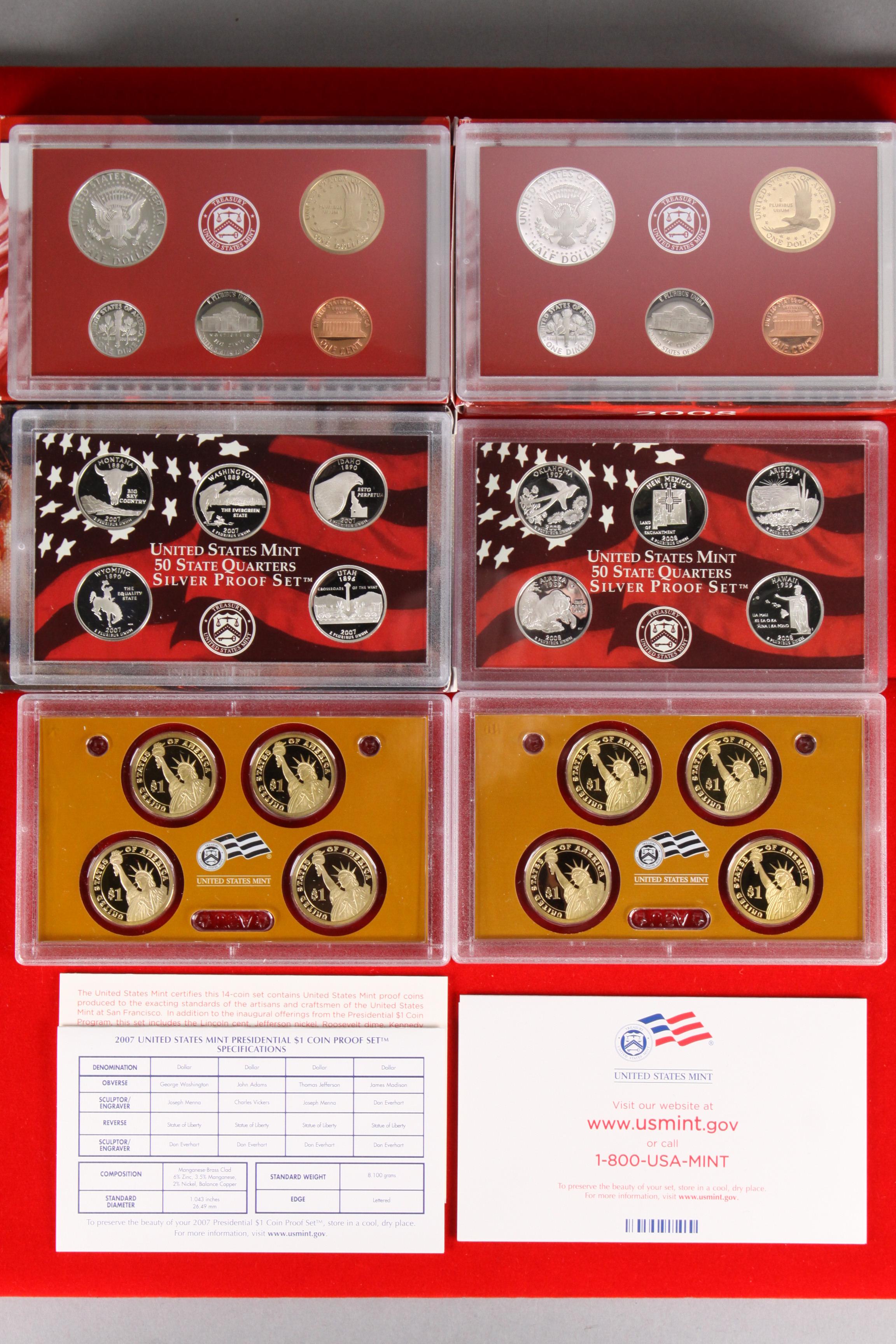 2 U.S. Mint Silver Proof Sets; 2007,2008