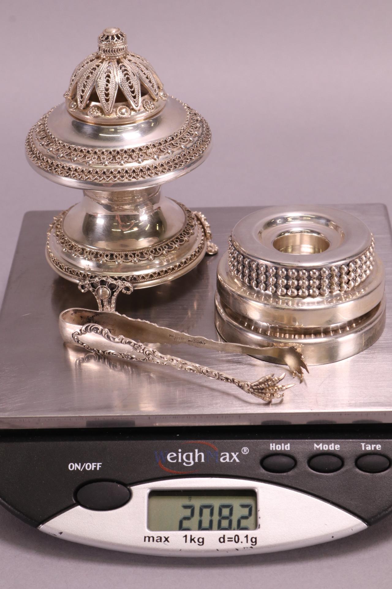 Sterling Silver Candle Holders, Incense Burner & Tongs, 208 Grams