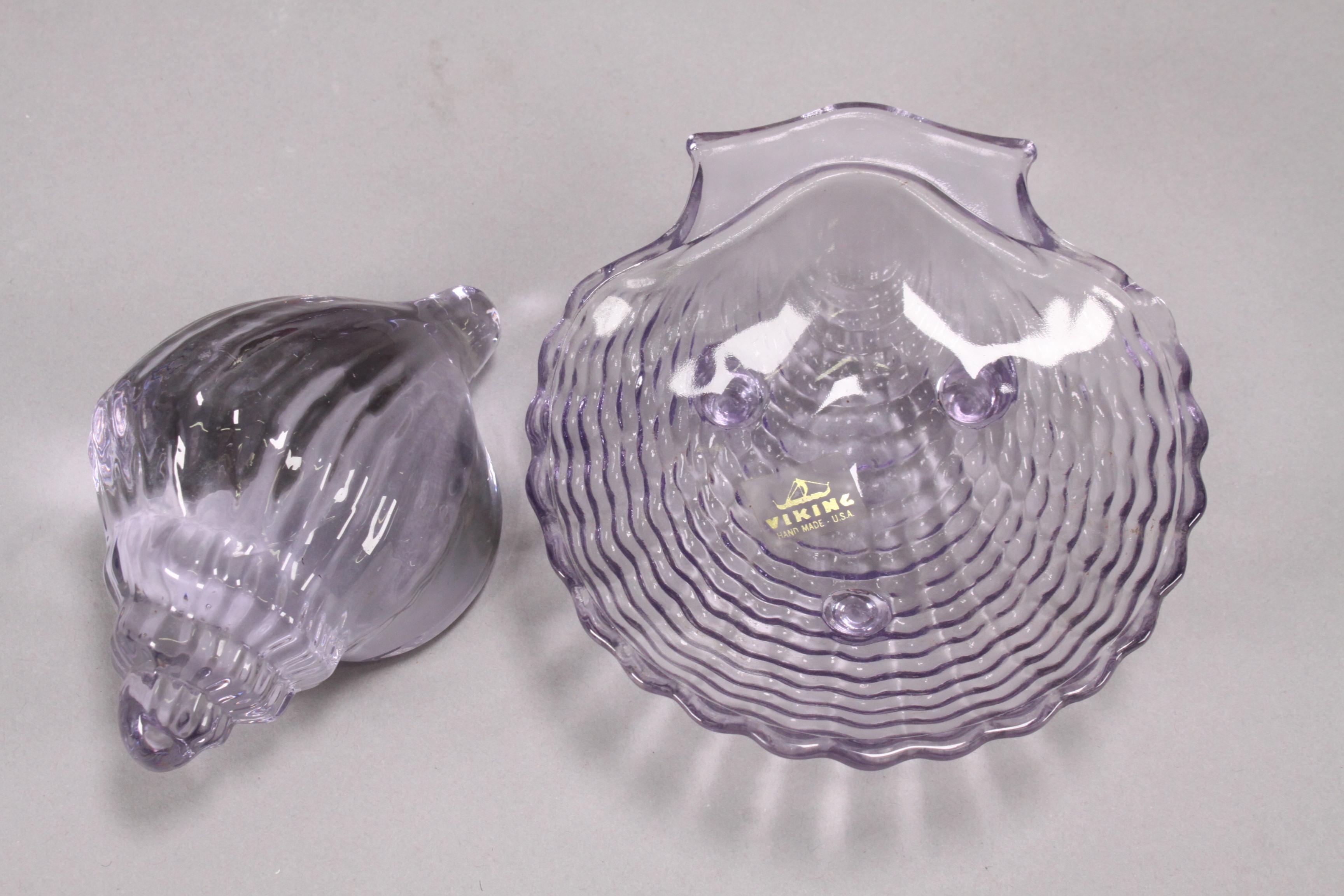 Purple Glass Decanter, Pitcher, Fountain Pen Stand, Shells