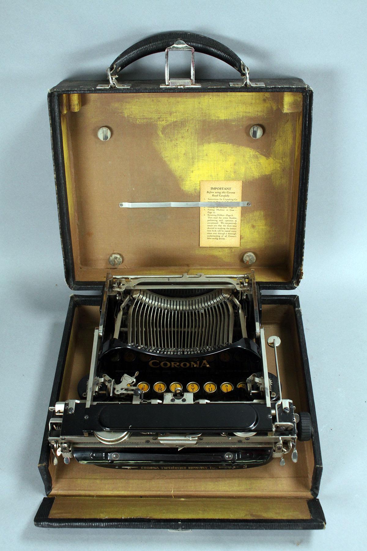 Antique Corona 3 Folding Typewriter w/ Case,