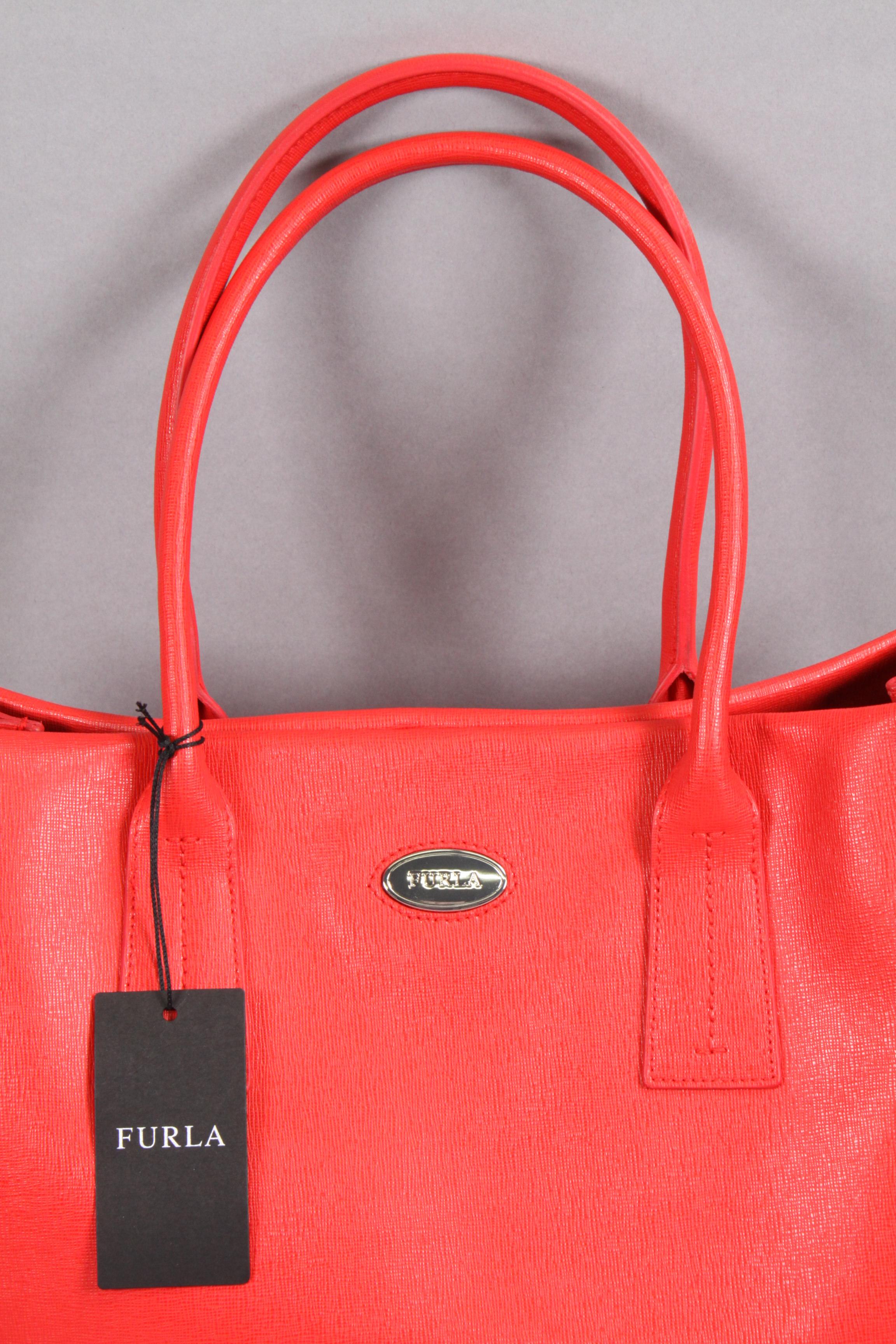 Red Leather Furla Ladies Handbag