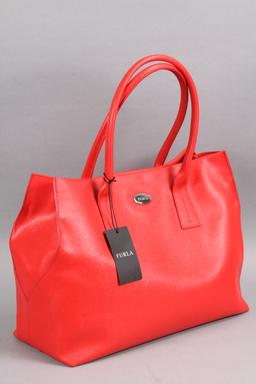 Red Leather Furla Ladies Handbag