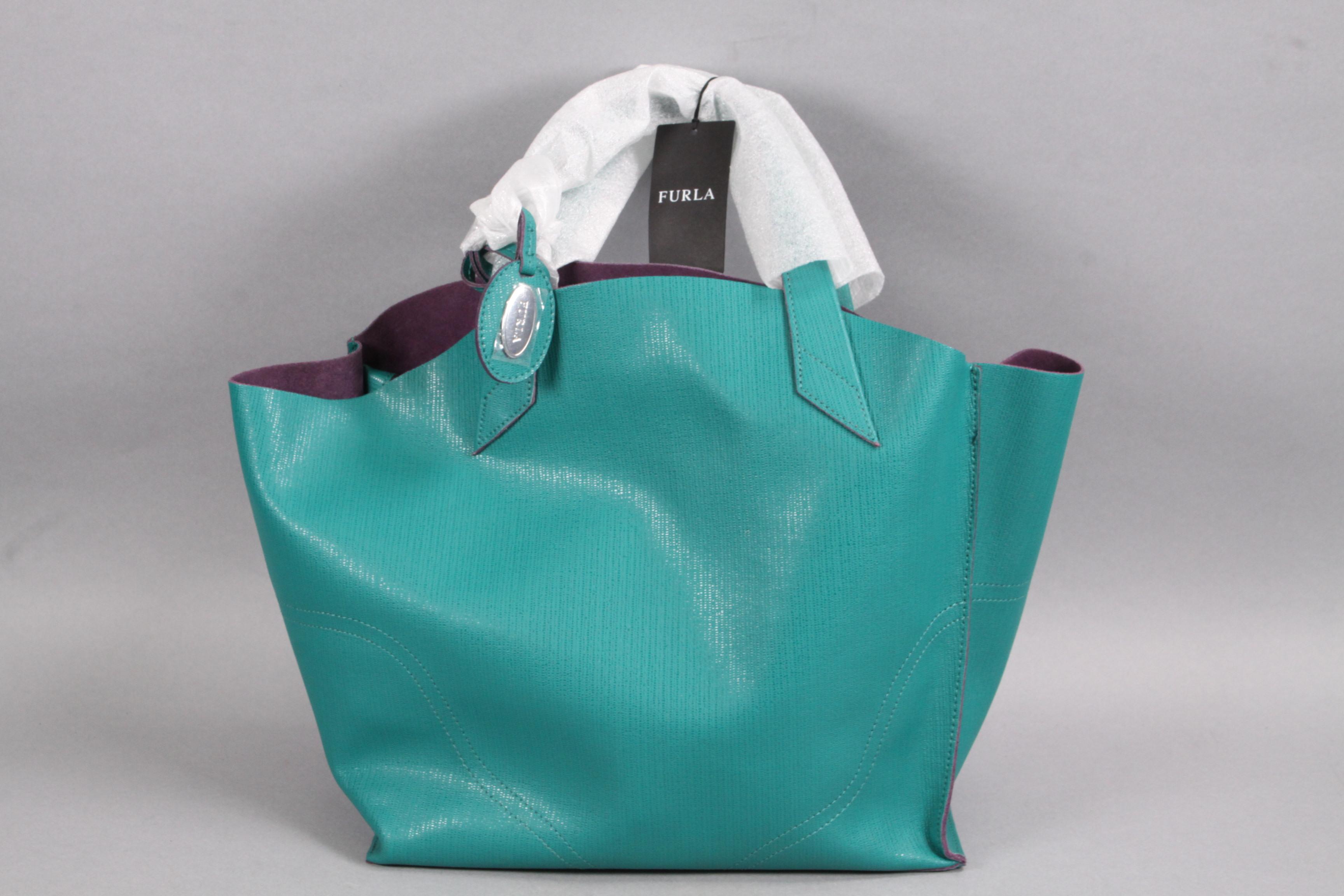 Ladies Furla Leather Handbag - Turquoise