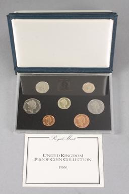 1988 Royal Mint Elizabeth R 7 Proof Coin Set in Display Case