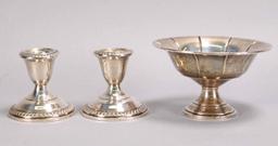 Sterling Silver Bowl & Weighted Candlesticks