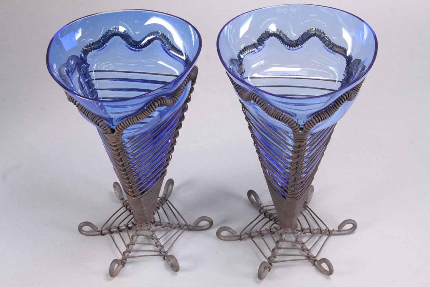 "Glass Magic" Vases w/ Iron Accents, Czech Republic