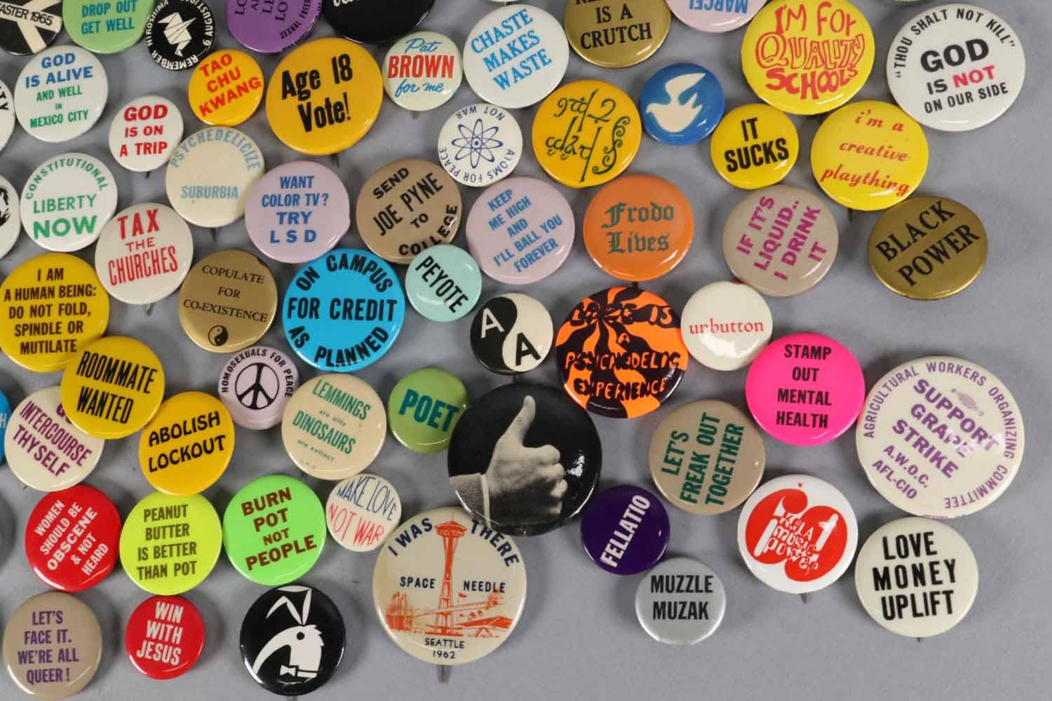 1960's Pin-Back Buttons: Black Power, Turn On, Poetry Not Poverty & More