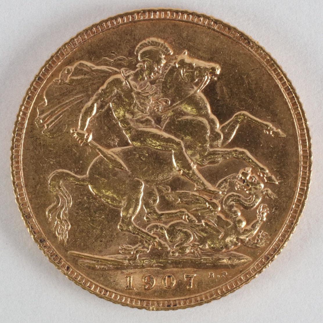 1907 Gold Great Britain Half Sovereign, King Edward VII Coin
