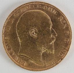 1907 Gold Great Britain Half Sovereign, King Edward VII Coin