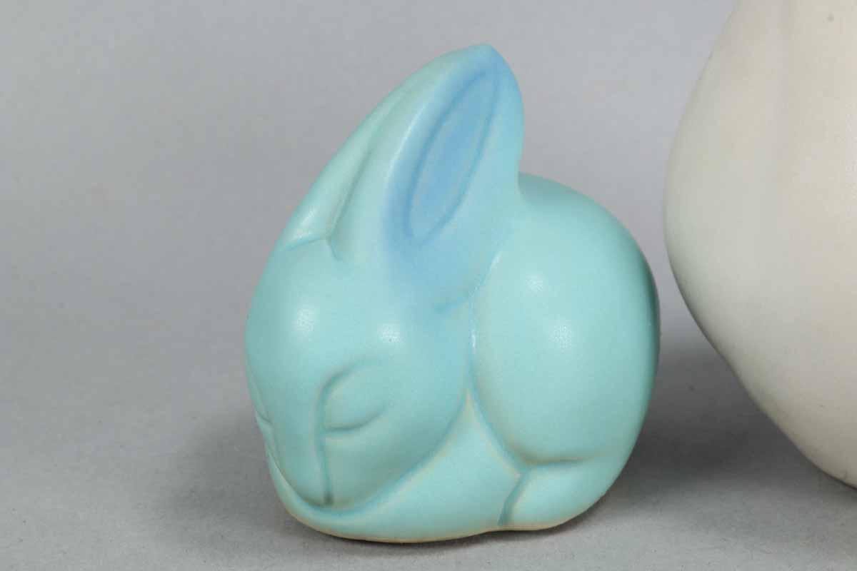 Van Briggle Blue/Green Bunny & Matt White Bowl