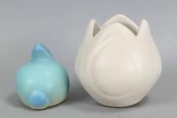 Van Briggle Blue/Green Bunny & Matt White Bowl