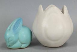 Van Briggle Blue/Green Bunny & Matt White Bowl