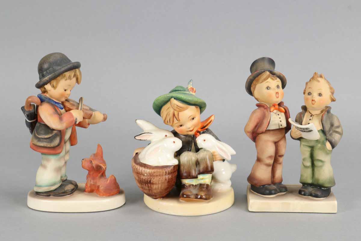 Hummel Figurines: "Duet", "Playmates" & "Fiddler with Dog"