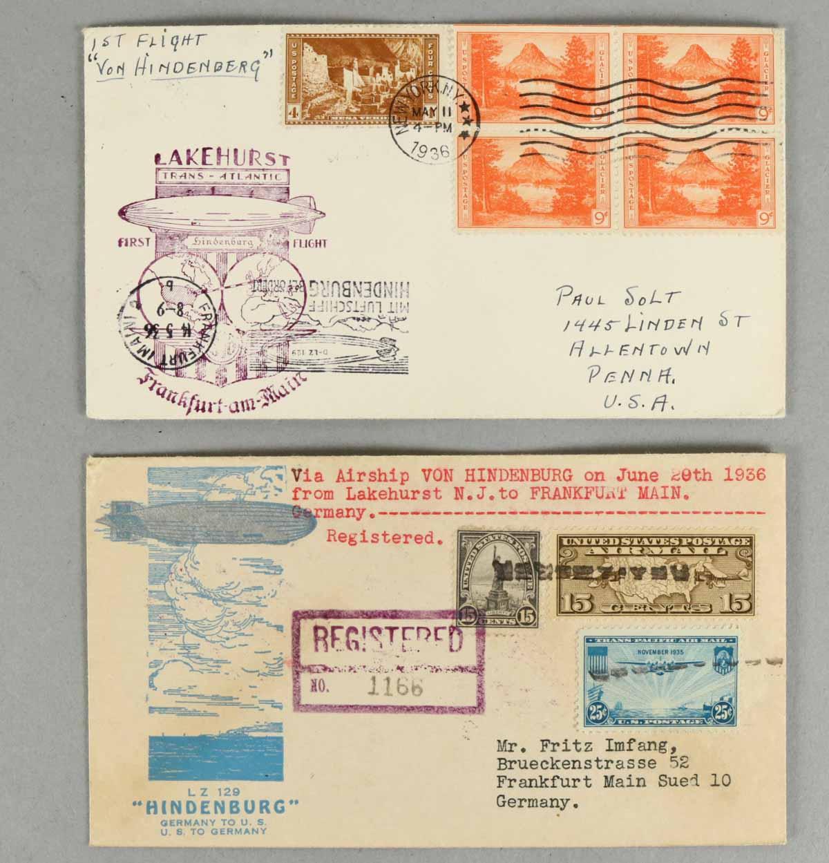 Airship Hindenburg Air Mail Envelopes, 1936