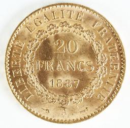 1887A 20 Francs GoldCoin; Guardian "Lucky" Angel