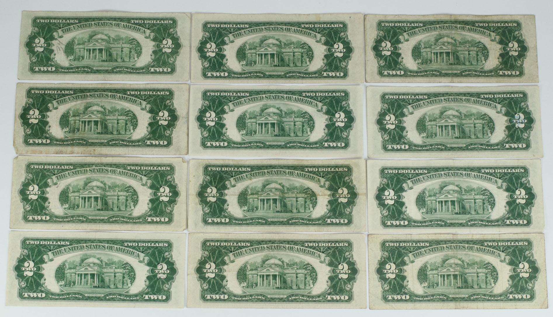 12 - 1953 $2 Red Seal Notes; 4-1953A, 4-1953B, 4-1953C