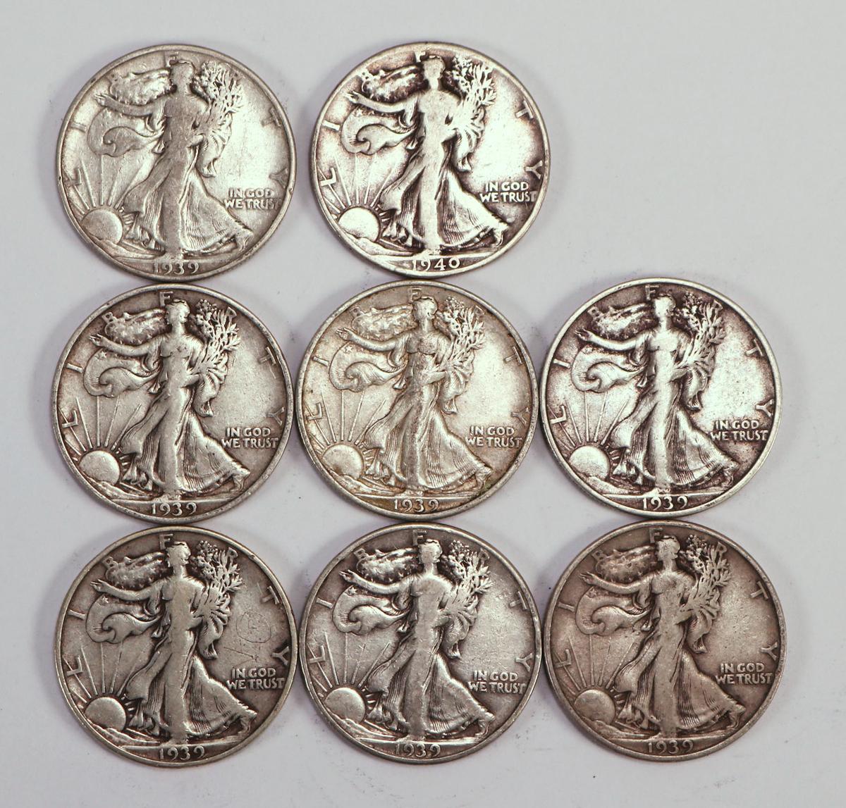 8 Walking Liberty Half Dollars