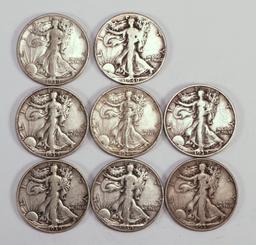 8 Walking Liberty Half Dollars