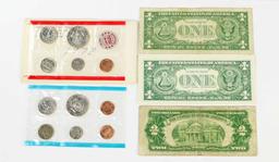 1972 UC Mint Set, 1957 $1 Blue Seal, 1963-B $1 Barr Note,1953 $2 Red Seal