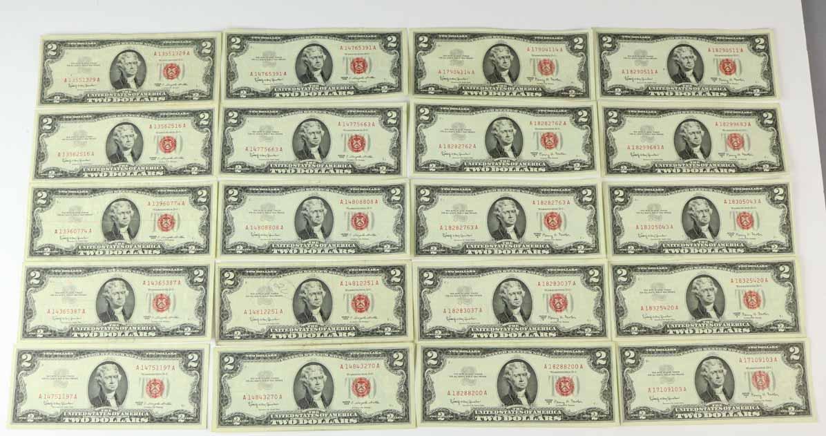 20 $2 Red Seal Notes; 10-1963 & 10-1963-A