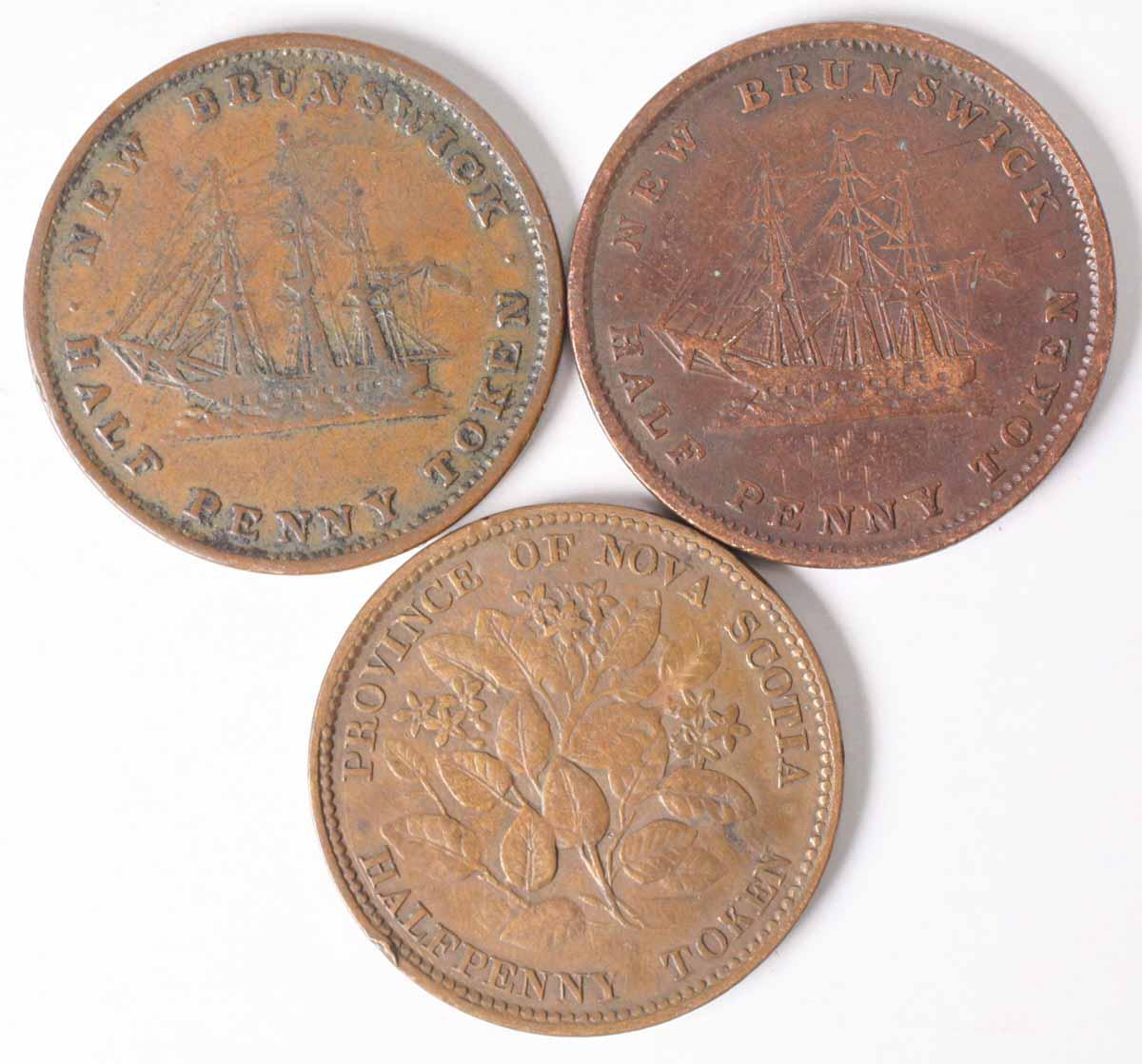 3 Victoria D.G. Britannia Half Penny Tokens; 1843, 1845,1856