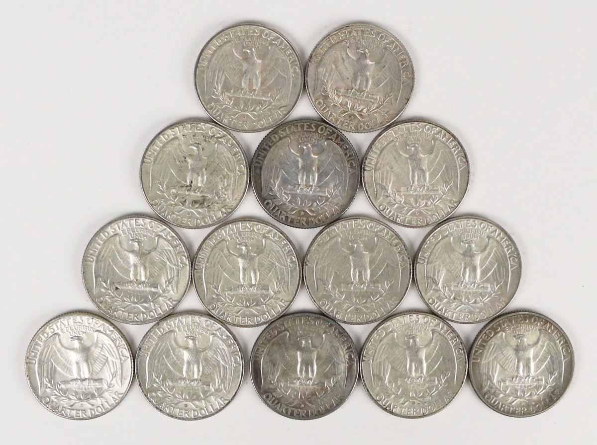 14 Washington Silver Quarters; various dates/mints