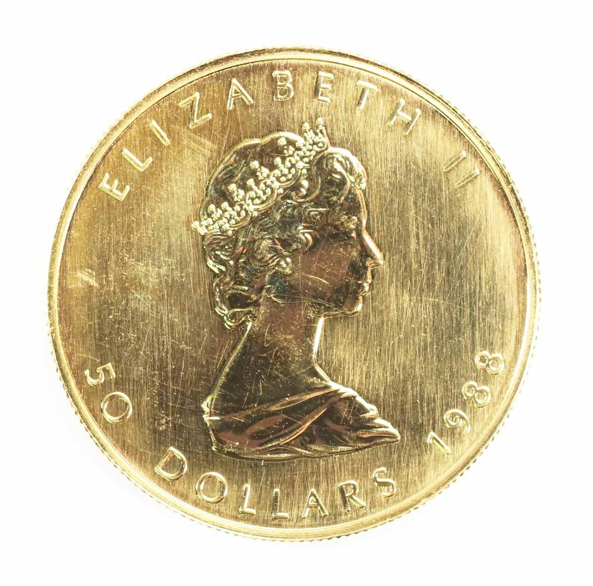 1988 Canada 1 oz .999 Gold Maple Leaf/Elizabeth II $50 Coin