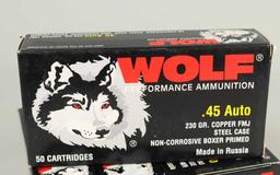 Wolf .45 Auto, 230 Gr. FMJ Ammo, 250 Rds.