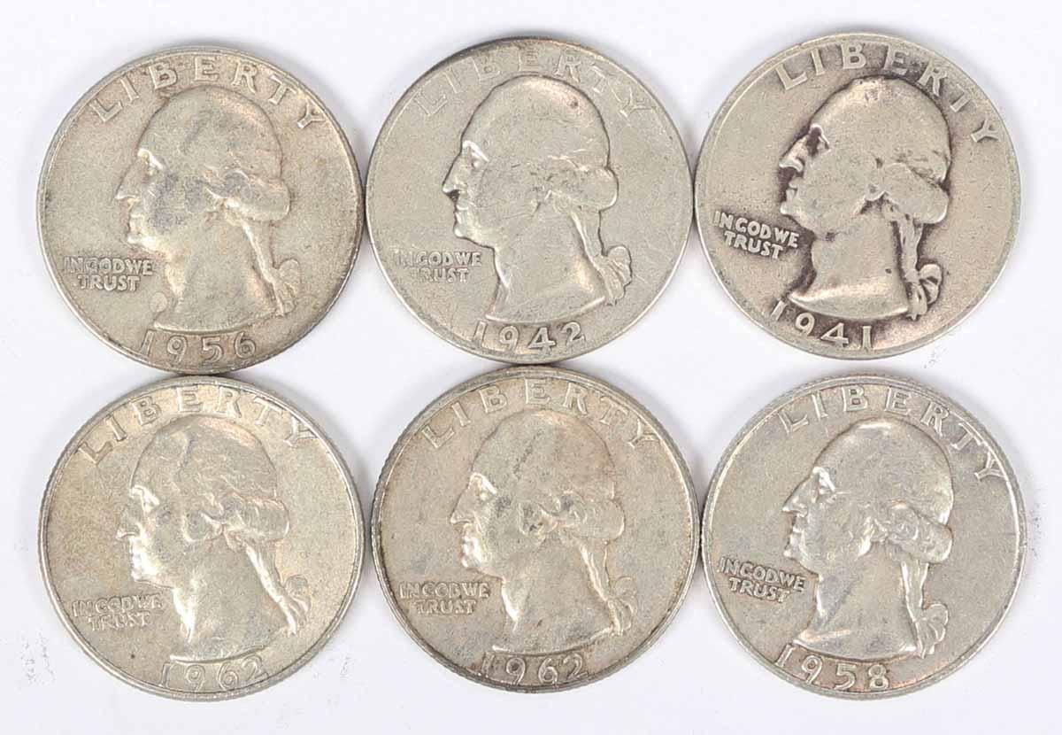 6 Washington Silver Quarters