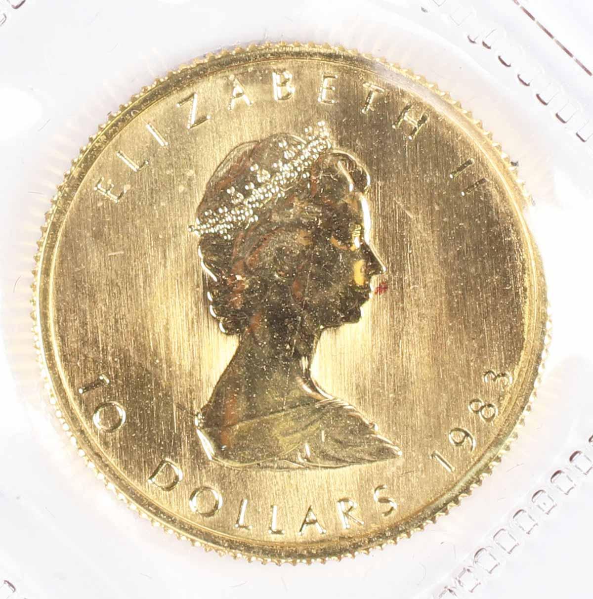 1983 1/4-Oz $10 Fine Gold Canada Maple Leaf