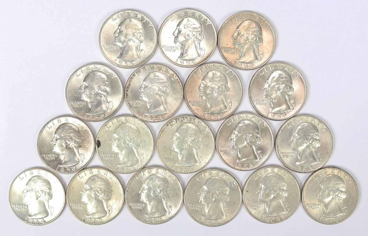 18 Washington Silver Quarters