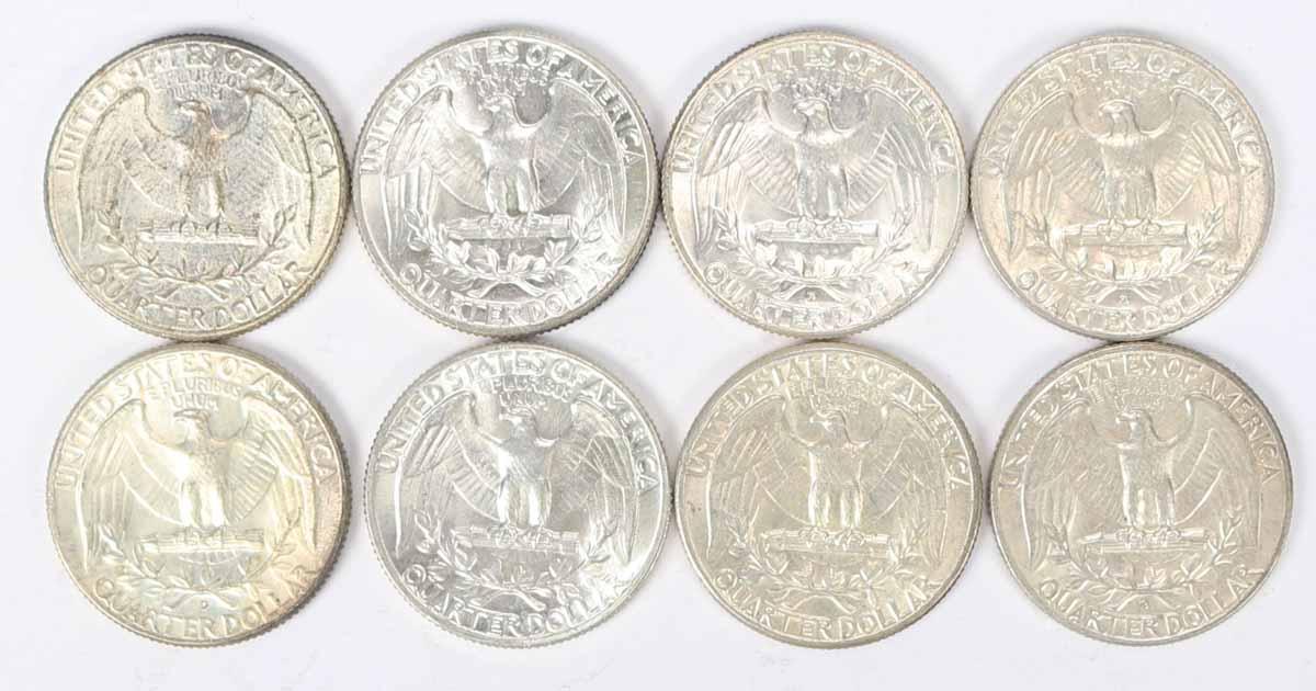 8 Washington Silver Quarters