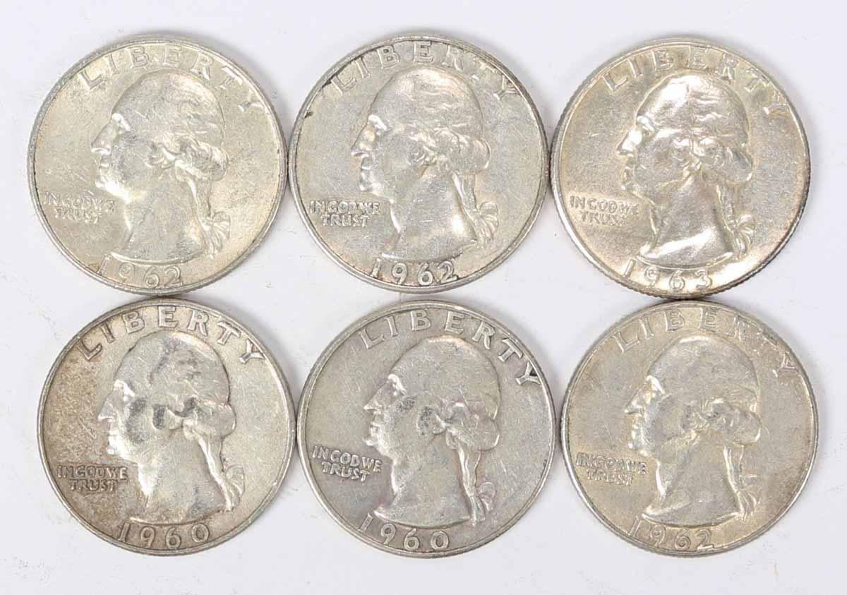 6 Washington Silver Quarters