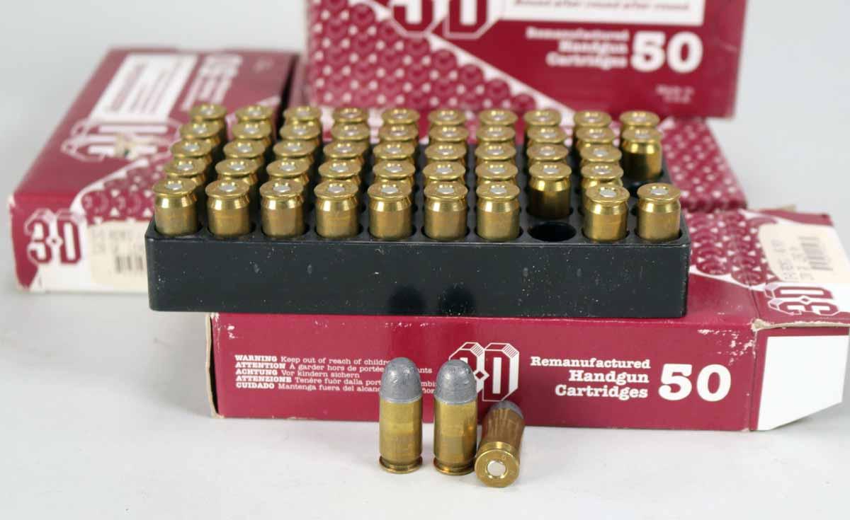 3-D .45 ACP REMFG .230 Gr. Lead Rn. Ammo, 250 Rds