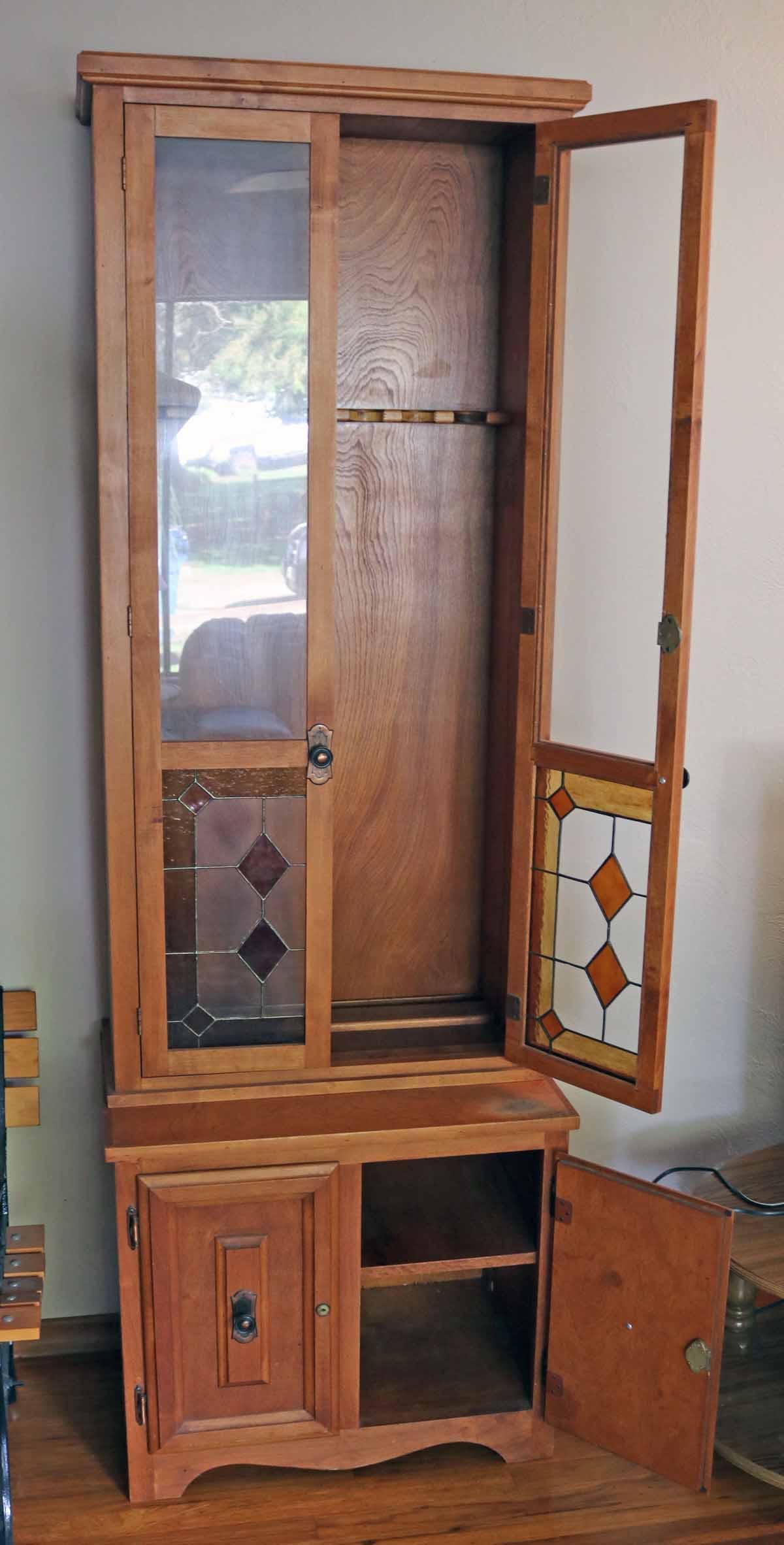 Hand Made Gun Cabinet w/ Stained Glass Inserts