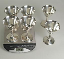 6 Sterling Silver Wine Glasses, 386.5 Grams