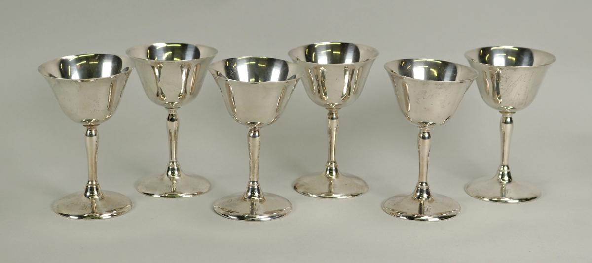 6 Sterling Silver Wine Glasses, 386.5 Grams