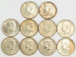 10 - 40% Silver Kennedy Half Dollars, 2-1967,3-1968,5-1969