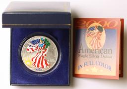 2000 American Eagle Silver Dollar in Full Color w/COA, 1oz Fine Silver