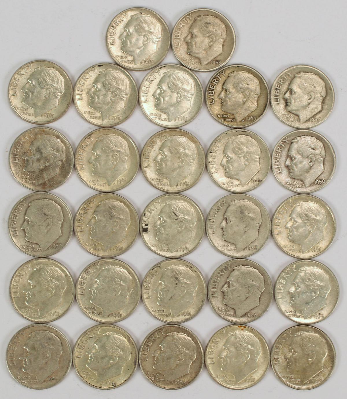 27 Roosevelt Silver Dimes, various dates/mints