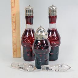 Cranberry Cruet Bottles & Glass Stoppers