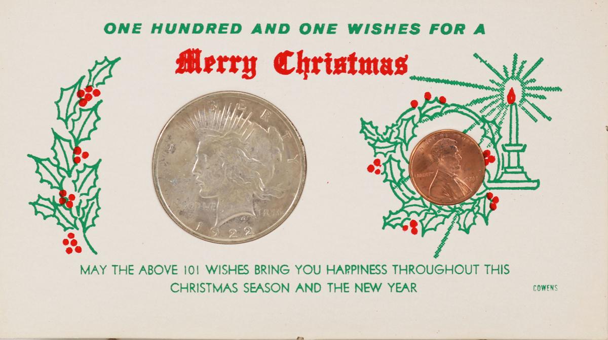 1922-P Peace Silver Dollar & 2002-D Lincoln Head Cent "101 Wishes for a Merry Christmas"