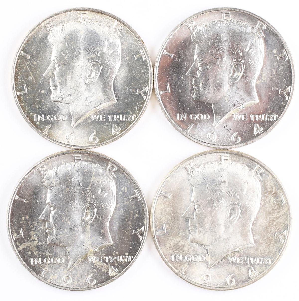 4 1964-D Kennedy Half Dollars (90% Silver)