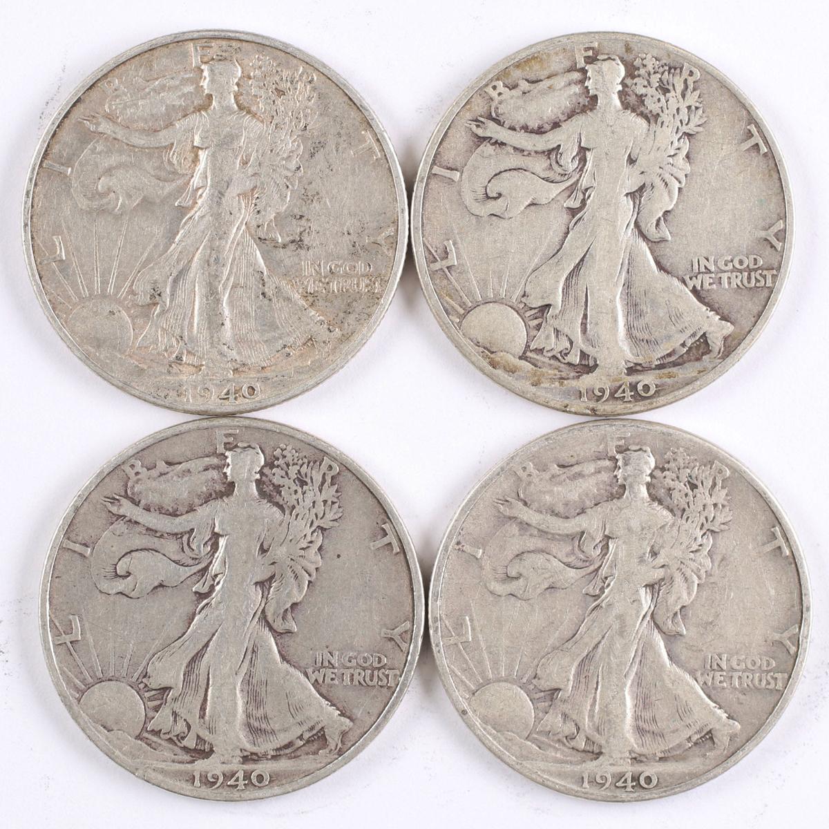 3 1940-S + 1 1940-P Walking Liberty Half Dollars